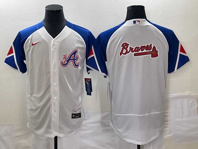 Men%27s Atlanta Braves Big Logo White 2023 City Connect Flex Base Stitched Baseball Jersey